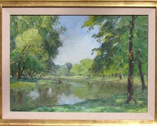 "Landscape with a Lake"  by George Schultz, listed.  Provenance: George Stern Gallery
