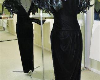 Spectacular Lillie Rubin Feathered Black Velvet Evening Gown