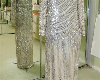 Beaded Silver Evening Gown