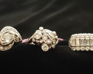 Three Vintage Gold & Diamond Rings - the Eternity Band is Platinum