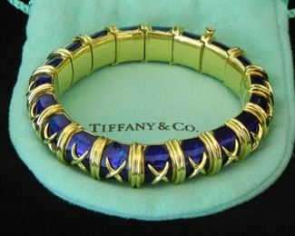 Schlumberger "Paill One" heavy 18K Gold and Cobalt Blue Enamel Flexible Bangle, sold at Tiffany's
