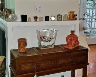Asian-Style Console Table with Eva's Hand-Colored Etching Above