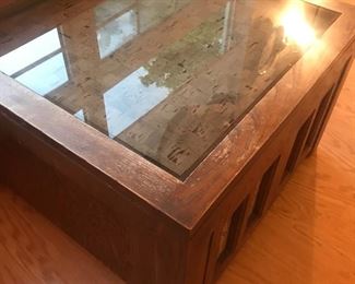 cork coffee table display under glass top