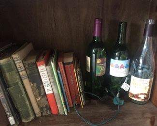 Assorted Books, Decorative Wine Bottles with Lighting Inserted