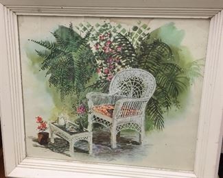 Framed Print Garden Room White Whicker 