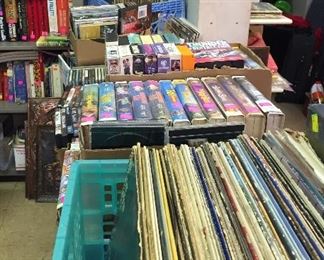 VHS Disney Tapes, Vinyl Records, DVD's, Books