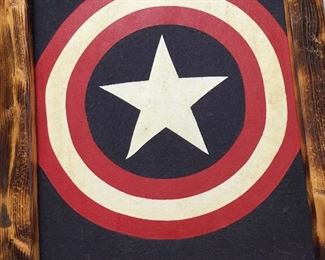 Captain America Symbol Framed Oil on Canvas