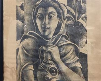 Modernist Artist Abstract Litho by Edmund Kinzinger Texas Artist Signed 1941 Mexican Woman 9/24