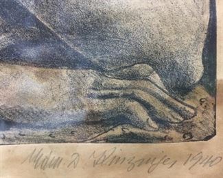 Modernist Artist Abstract Litho by Edmund Kinzinger Texas Artist Signed 1941 Mexican Woman 9/24