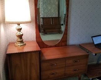 #14	Dixie Mid Century Dressing Table w/ 2 drawers and door 48x18.5x 29.5-69	 $500.00 
