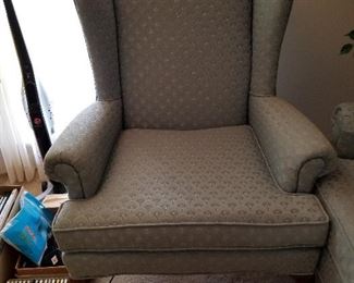 #24	Blue Wingback Chair Queen Anne Legs (2) 75 ea
