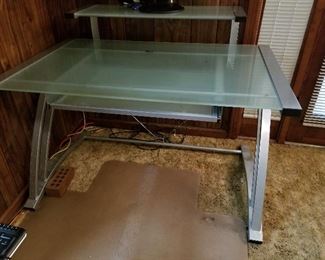 #49	Two Tier Modern Glasstop Desk w/ Pullout Keyboard tray 	 $75.00 
