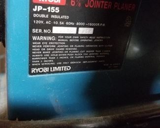 #55	6 1/8 Jointer planer Ryobi JP-155	 $120.00 
