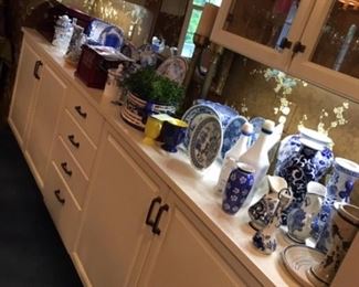 Large collection of blue and white, some decorative, some valuable. On the right you can see a communion set. Not showing are large vases in the right corner.