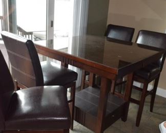 High Profile Dinette with 4 Leather Stools.44 " Square Plus 15" Butterfly Leaf