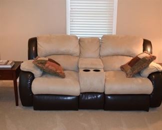 Leather Suede Reclining Sofa. 80" W X 39" D X 36" T