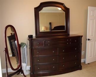 Dresser with Mirror. 68" W X 19" D X  46" W Mirror 42" X 44" T.  