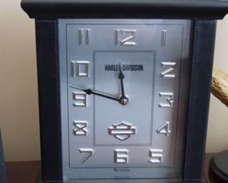 Harley  Leather Framed Bulova Table Clock