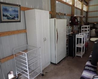 Shelving Unit. Refrigerator. Cupboard.