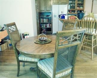 kitchen table and 4 chairs, 2 bar stools