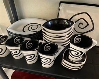 Swirly black and while dinnerware set, you have to see it in person! So cool.