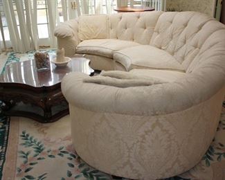 Curved Sofa, Hexagonal  Coffee Table and Rug