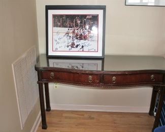Signed Hockey photo and Console Table