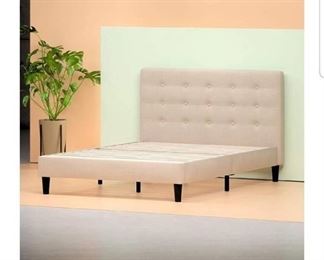 Zinus Upholstered Button Tufted Platform Bed with Wooden Slats, King