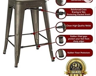 UrbanMod 24 Inch Bar Stools for Kitchen Counter Height, Indoor Outdoor Metal,Rustic Gunmetal.