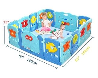 Baby Playpen - Kids 14 Panel Activity Centre Safety Play Yard, Home Indoor Outdoor New Pen - Sea World