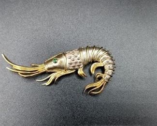 Shrimp brooch, mark appears to be Tiffany - Sterling silver body and 18K gold accents - not plated as previously stated 