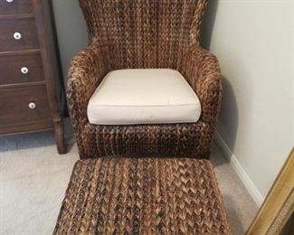 Pottery Barn wicker chair and ottoman, excellent condition