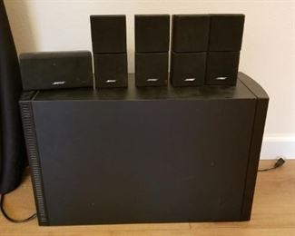 Bose PS28 3 powered speaker system. Subwoofer with 5 external speakers (Left and Right front and rear plus center).