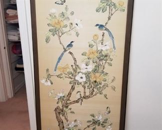 Vintage Asian painted silks (2 large ones each measuring 32" x 71")