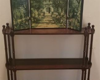 Hall shelf and wooden panel art