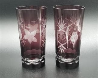 Set of 2 cut crystal glasses
