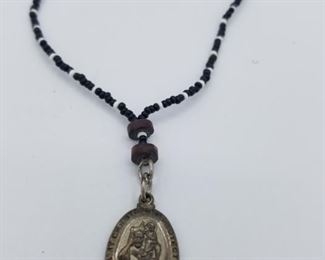 sterling St. Christopher medal and bead necklace