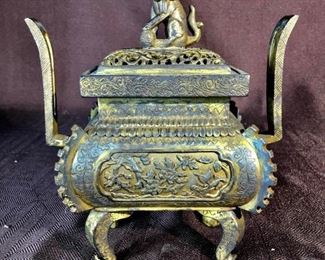 Chinese Bronze Censer with Foolion Finial