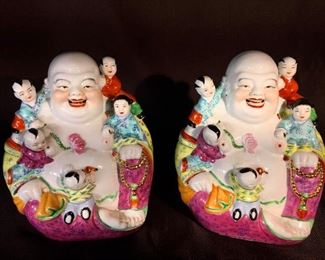Pair Chinese Porcelain Happy Buddha