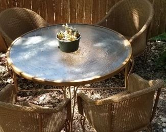 patio table and 4wicker chairs
