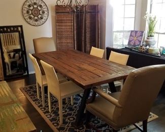 Beautiful dining table - reclaimed wood mounted on railroad metal legs - measures 84" x 40"