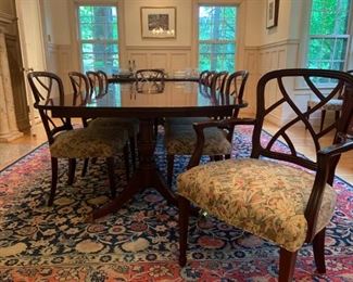 Kindel Double Pedestal Dining Table, with 10 Side Chairs and 2 Captains Chairs 