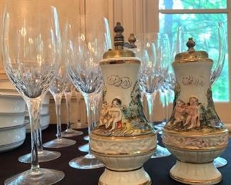 Capodimonte Salt and Pepper Shakers, Crystal Stemware