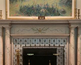 Hand Painted Three Panel Screen, Koi Pond, Signed Kline
