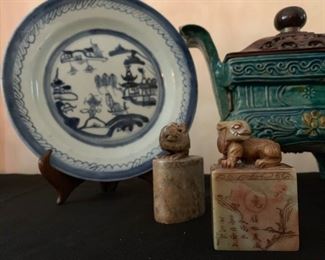 Blue Willow Plates, Shoushan Stone Seals