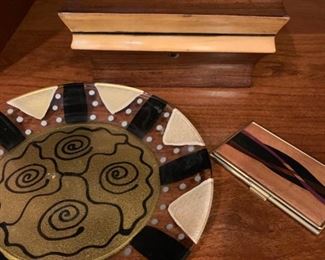 Signed Art Glass Plate, Dovin and Kesler Wood Case
