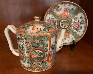 Famille Rose Chinese Tea Pot with Plate