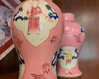 Hand Decorated Chinese Vases, Pair
