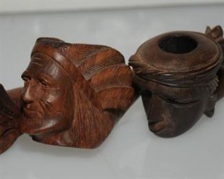 3 Vtg hand carved smoking pipes ~ Indian Chief ~ Indian Princess ~ Tobacco