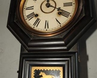 ANTIQUE E. N. WELCH DECORATED WALL CLOCK